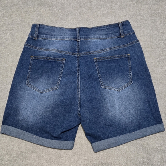 High-Rise Blue Denim Jean Shorts with Folded Hem - Picture 2 of 8